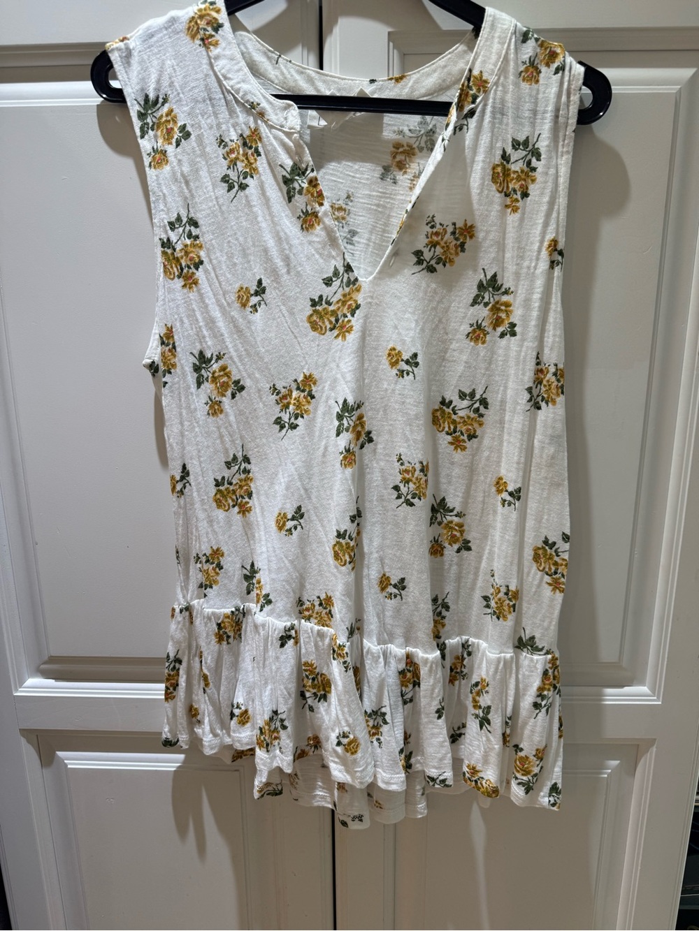 For The Republic Cream Sleeveless Floral Peplum Tunic with Yellow Rose Print